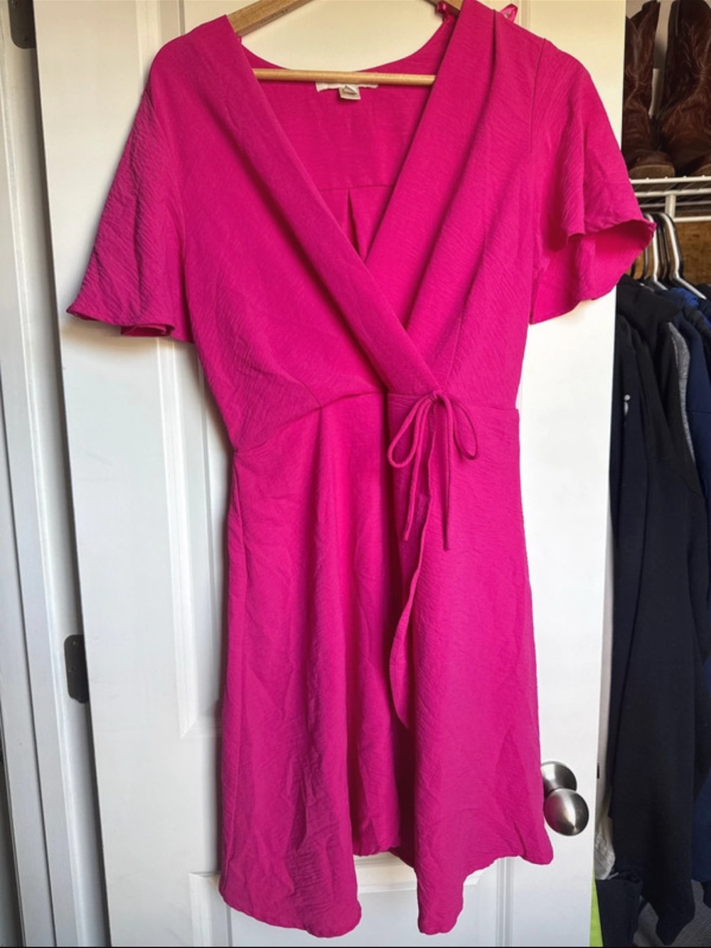 Monteau Women’s Pink Wrap-Style Dress with Tie Waist